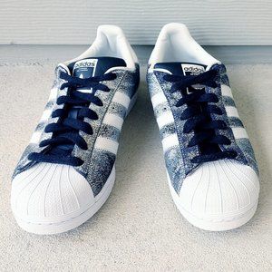 Womens Adidas Superstar Sneakers Shell Toe Sparkle/Metallic Strip - 9